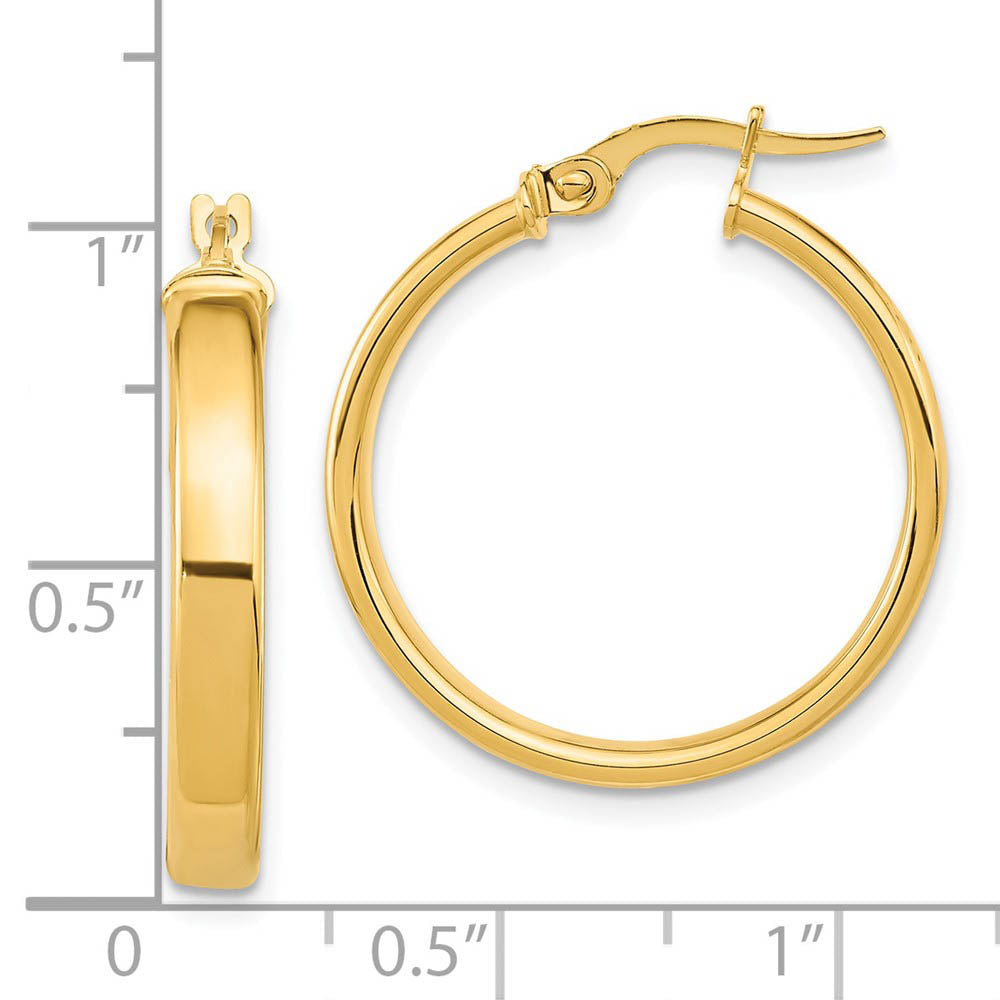 Alternate view of the 3.75mm x 25mm (1 Inch) 14k Yellow Gold Domed Round Tube Hoop Earrings by The Black Bow Jewelry Co.