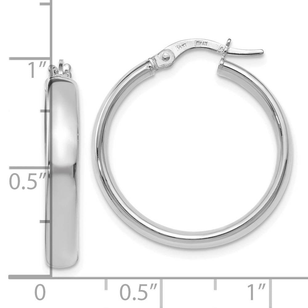 Alternate view of the 3.75mm x 25mm (1 Inch) 14k White Gold Domed Round Tube Hoop Earrings by The Black Bow Jewelry Co.