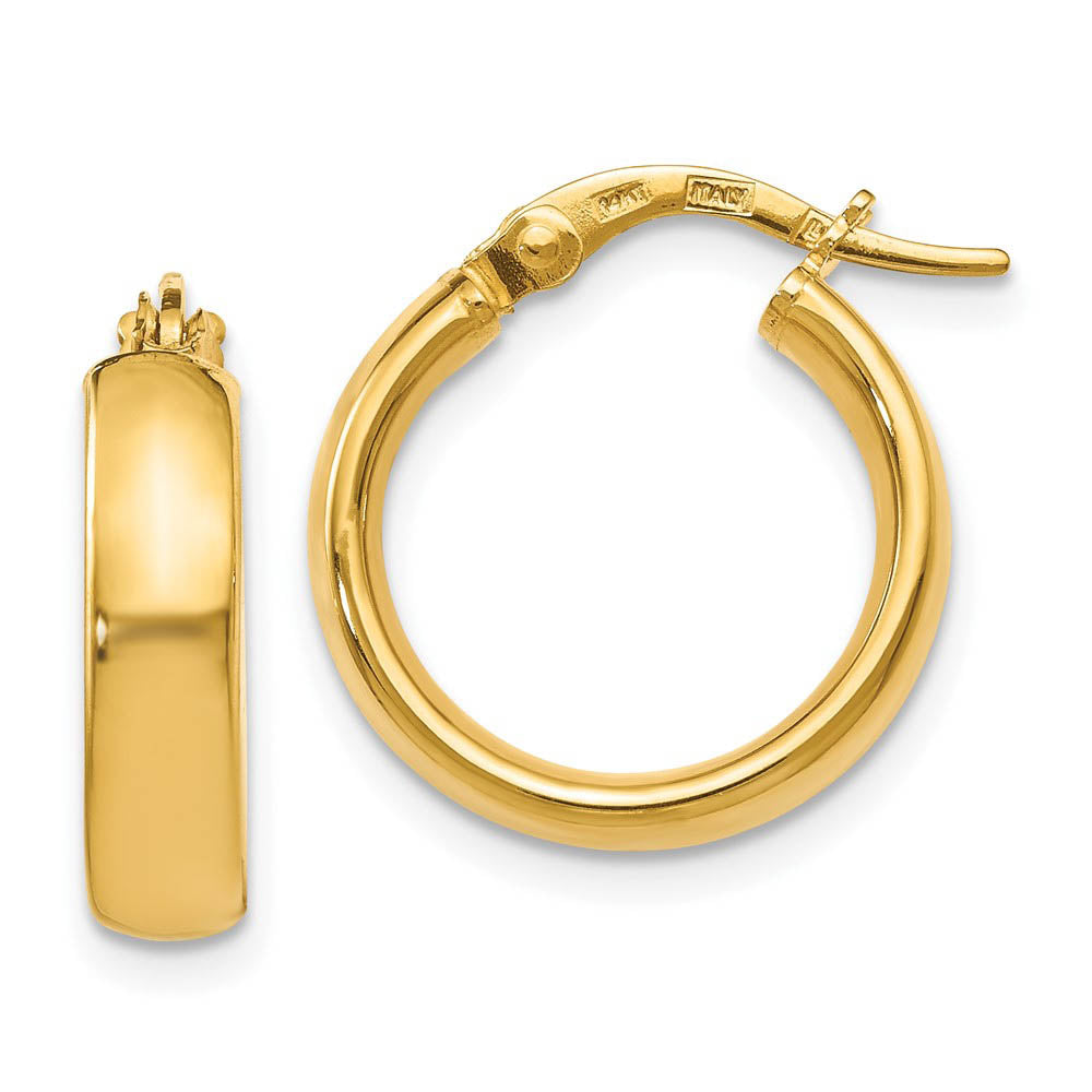 3.5mm x 16mm (5/8 Inch) Polished 14k Yellow Gold Domed Round Tube Hoops, Item E16410 by The Black Bow Jewelry Co.