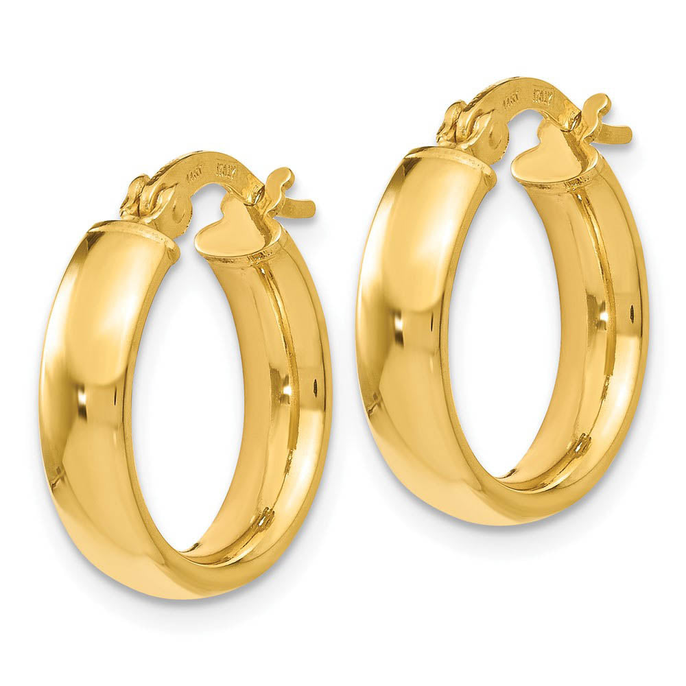 Alternate view of the 3.5mm x 16mm (5/8 Inch) Polished 14k Yellow Gold Domed Round Tube Hoops by The Black Bow Jewelry Co.