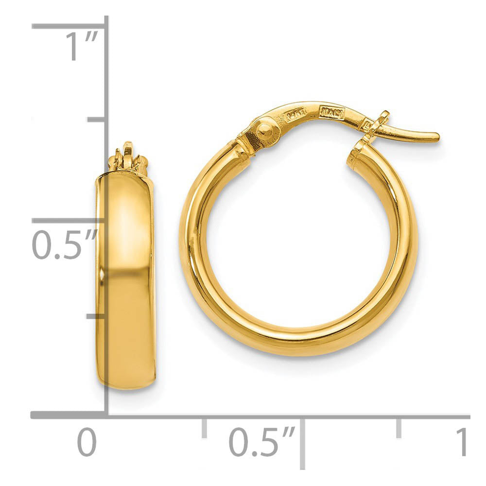 Alternate view of the 3.5mm x 16mm (5/8 Inch) Polished 14k Yellow Gold Domed Round Tube Hoops by The Black Bow Jewelry Co.