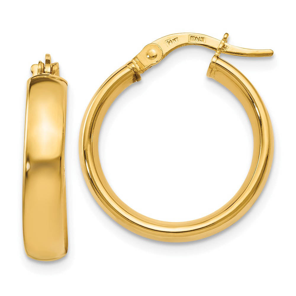 4mm x 19mm (3/4 Inch) Polished 14k Yellow Gold Domed Round Tube Hoops, Item E16412 by The Black Bow Jewelry Co.