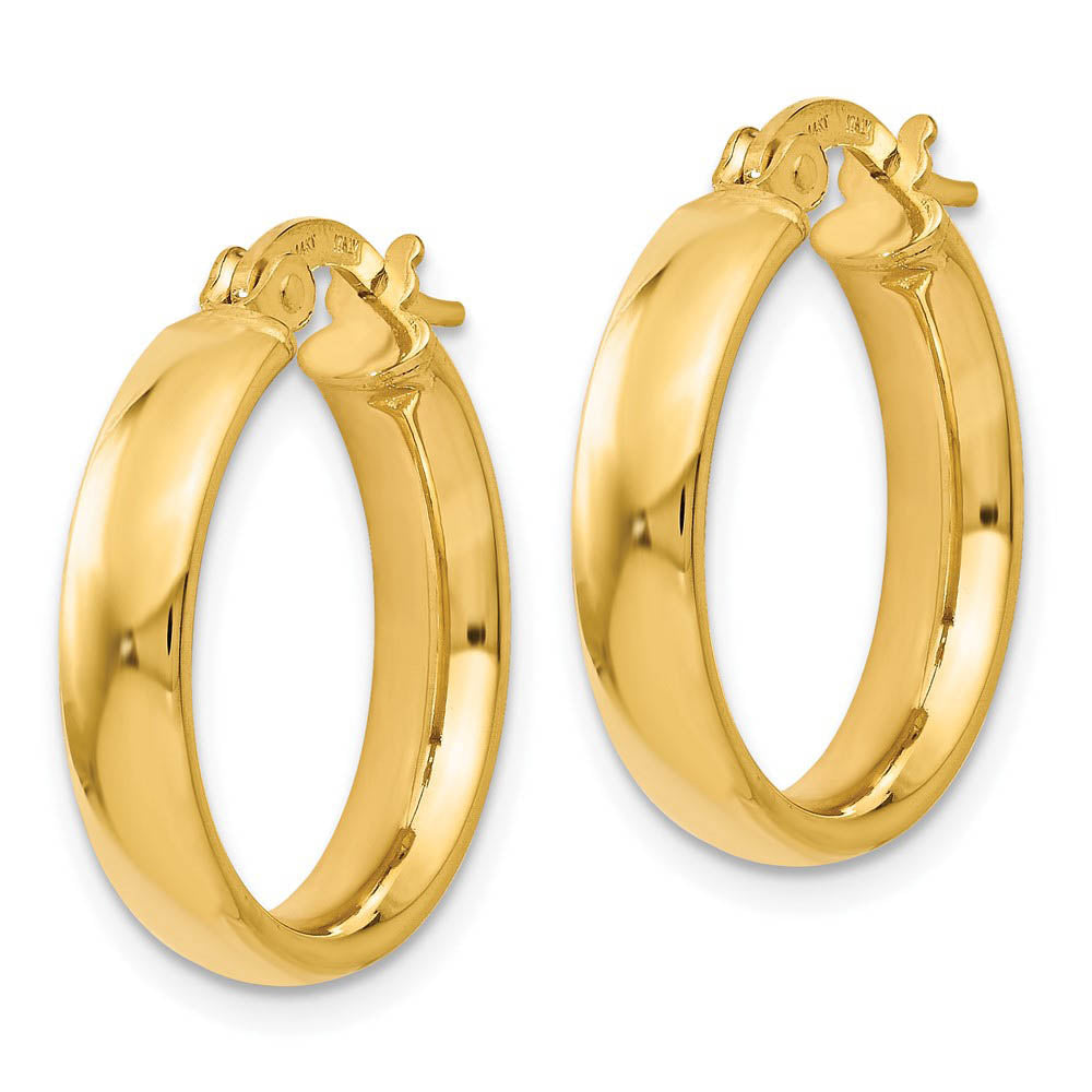 Alternate view of the 4mm x 19mm (3/4 Inch) Polished 14k Yellow Gold Domed Round Tube Hoops by The Black Bow Jewelry Co.
