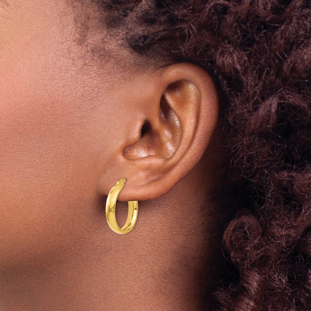 Alternate view of the 4mm x 19mm (3/4 Inch) Polished 14k Yellow Gold Domed Round Tube Hoops by The Black Bow Jewelry Co.