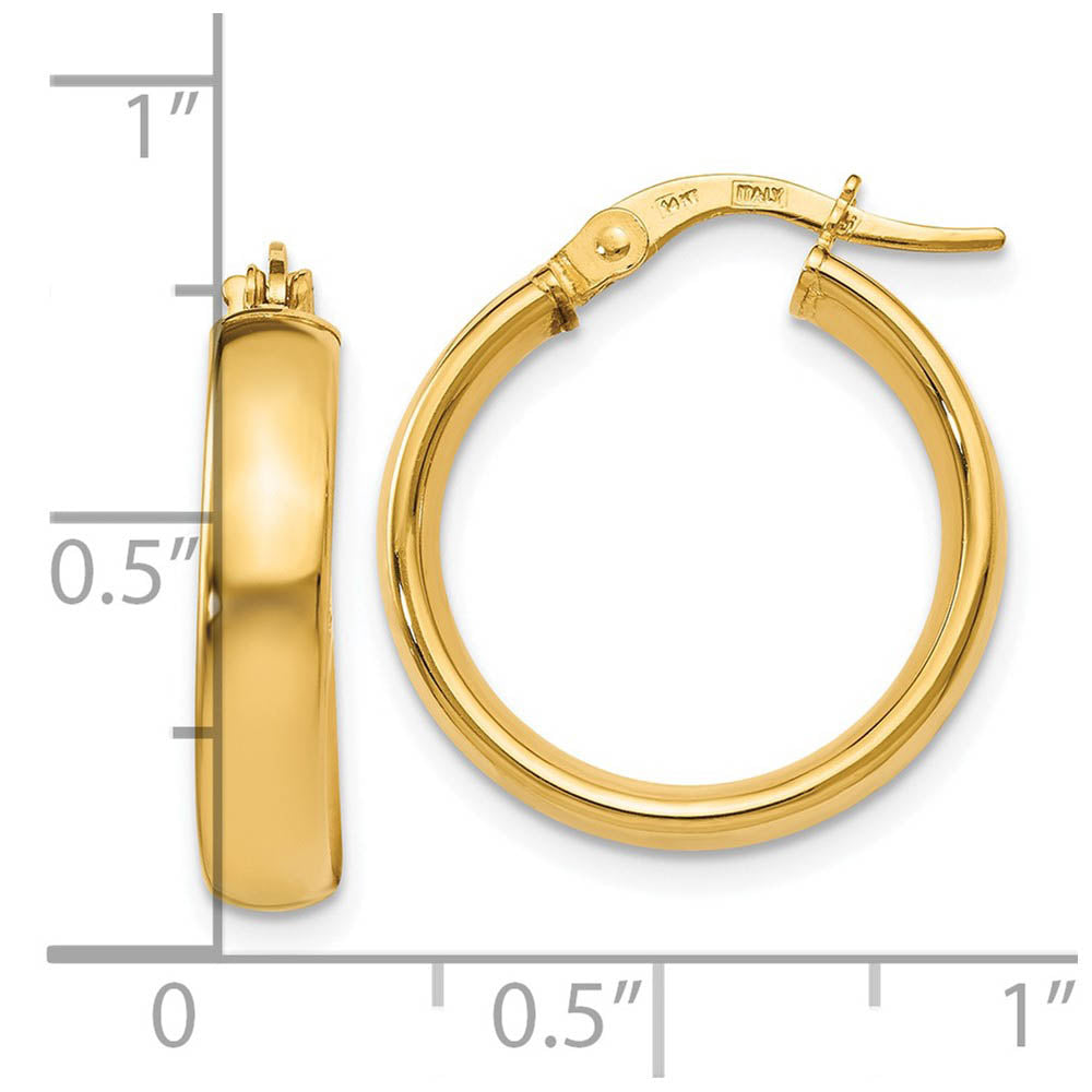 Alternate view of the 4mm x 19mm (3/4 Inch) Polished 14k Yellow Gold Domed Round Tube Hoops by The Black Bow Jewelry Co.