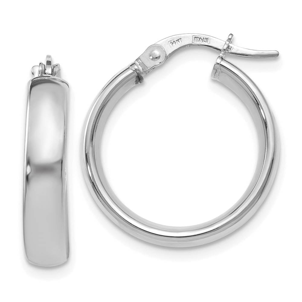 4mm x 19mm (3/4 Inch) Polished 14k White Gold Domed Round Tube Hoops, Item E16413 by The Black Bow Jewelry Co.