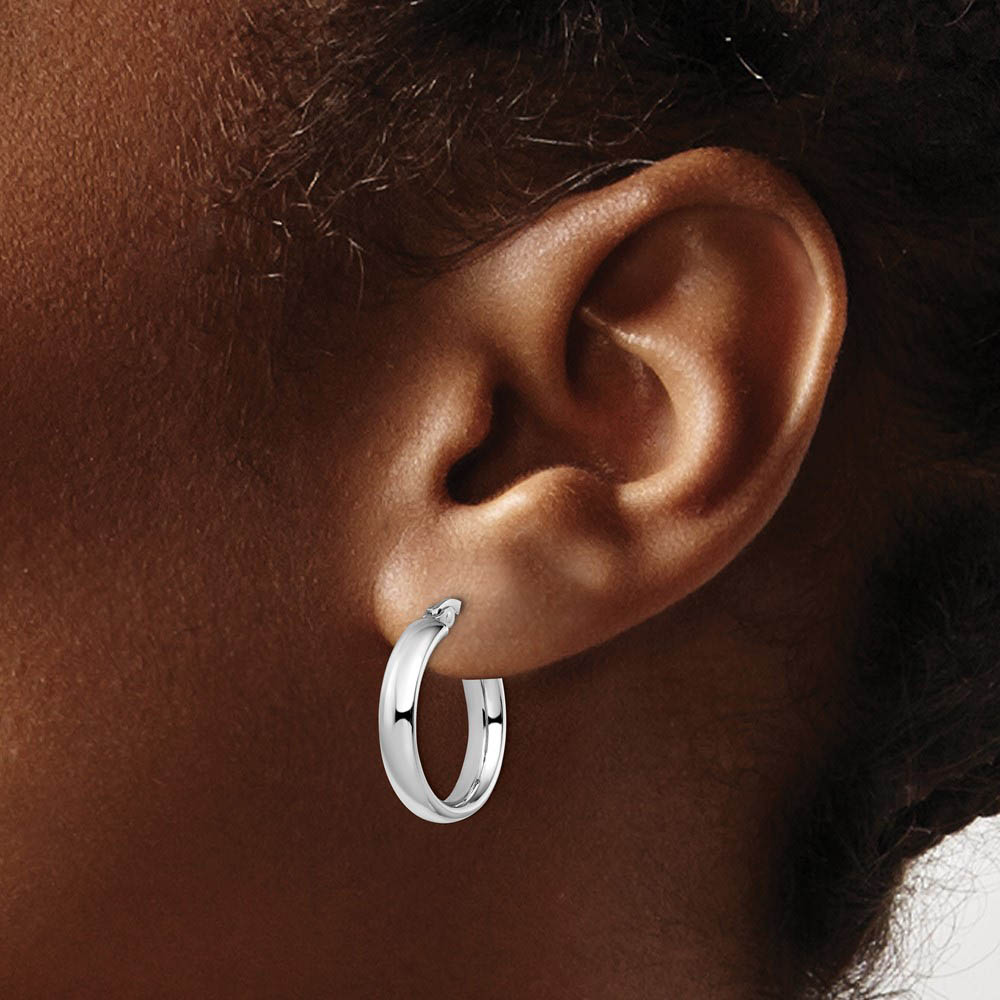 Alternate view of the 4mm x 19mm (3/4 Inch) Polished 14k White Gold Domed Round Tube Hoops by The Black Bow Jewelry Co.