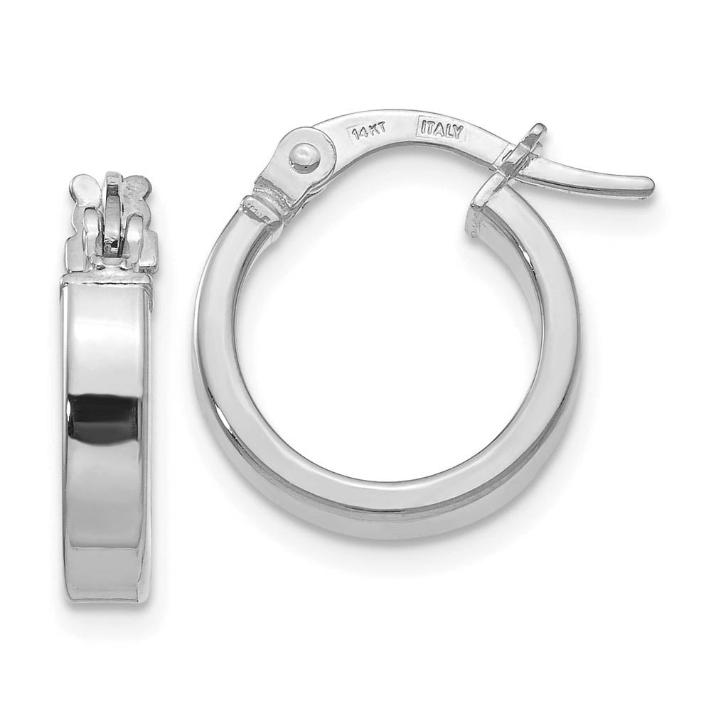 3mm x 13.5mm (1/2 Inch) Polished 14k White Gold Huggie Style Hoops, Item E16420 by The Black Bow Jewelry Co.