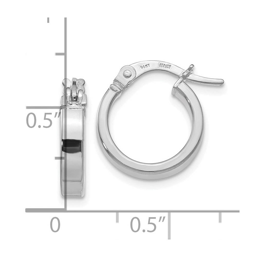 Alternate view of the 3mm x 13.5mm (1/2 Inch) Polished 14k White Gold Huggie Style Hoops by The Black Bow Jewelry Co.