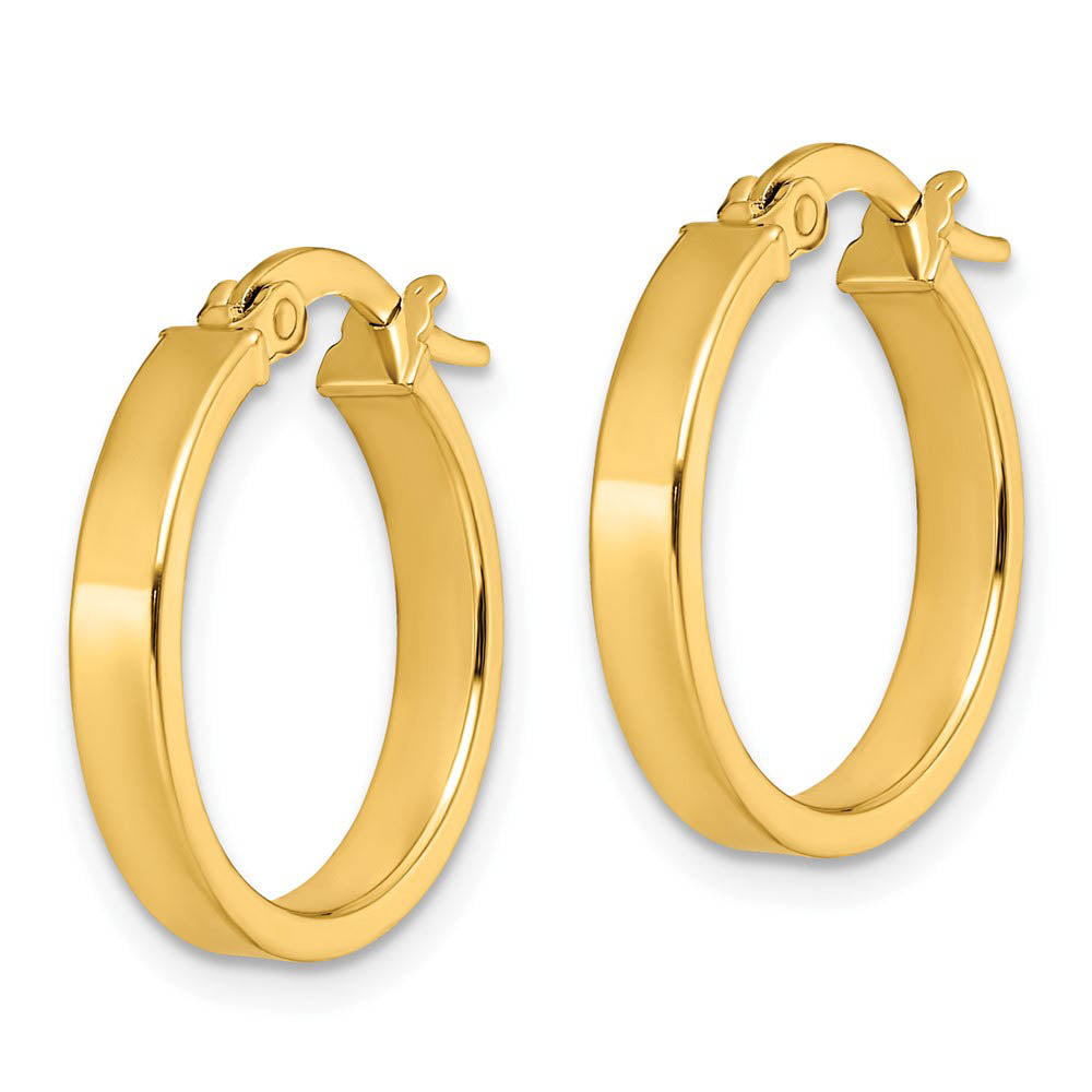 Alternate view of the 3mm x 18mm (11/16 Inch) Polished 14k Yellow Gold Flat Edge Round Hoops by The Black Bow Jewelry Co.