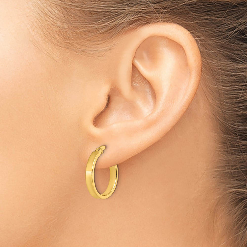 Alternate view of the 3mm x 18mm (11/16 Inch) Polished 14k Yellow Gold Flat Edge Round Hoops by The Black Bow Jewelry Co.