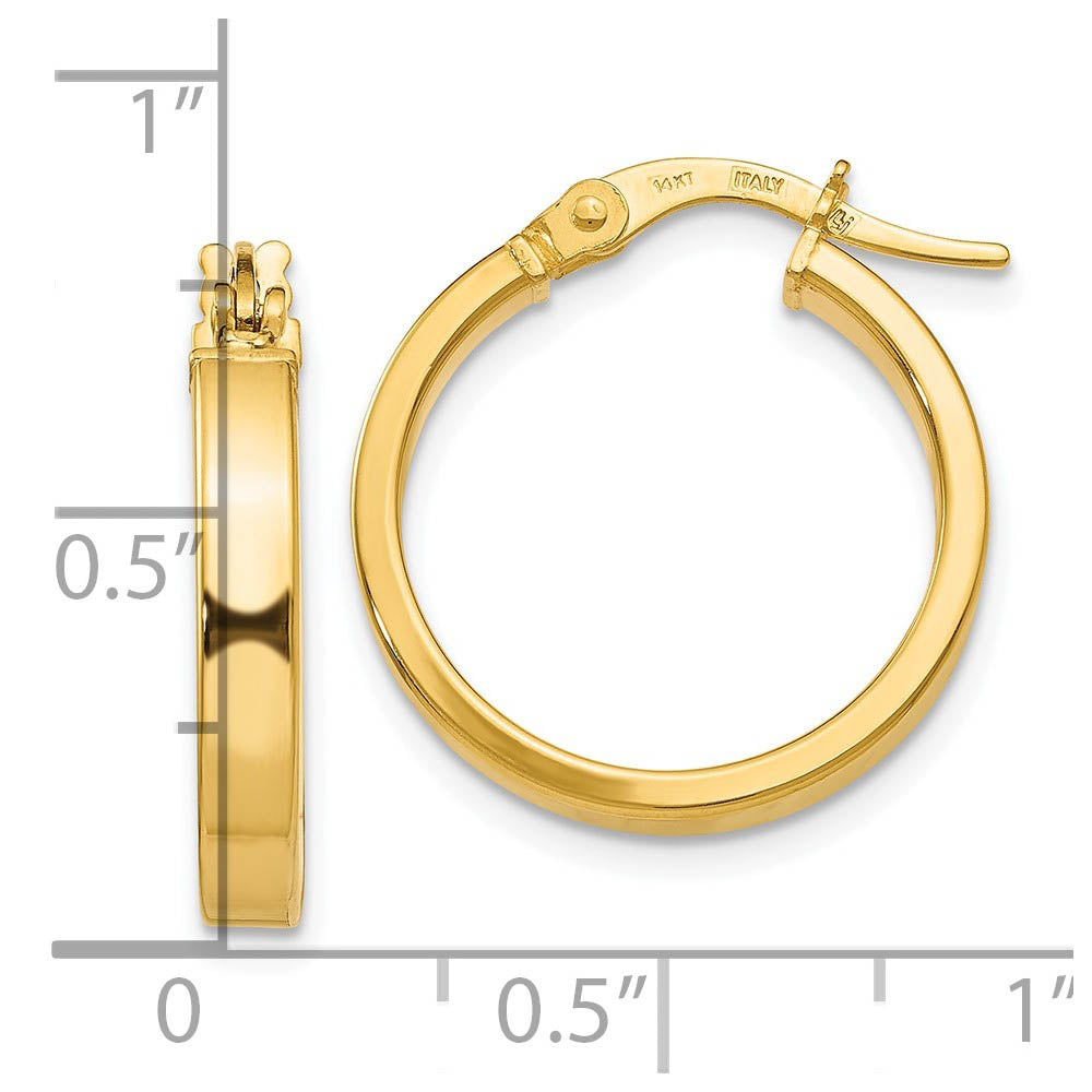 Alternate view of the 3mm x 18mm (11/16 Inch) Polished 14k Yellow Gold Flat Edge Round Hoops by The Black Bow Jewelry Co.