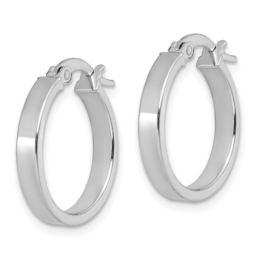 Alternate view of the 3mm x 18mm (11/16 Inch) Polished 14k White Gold Flat Edge Round Hoops by The Black Bow Jewelry Co.