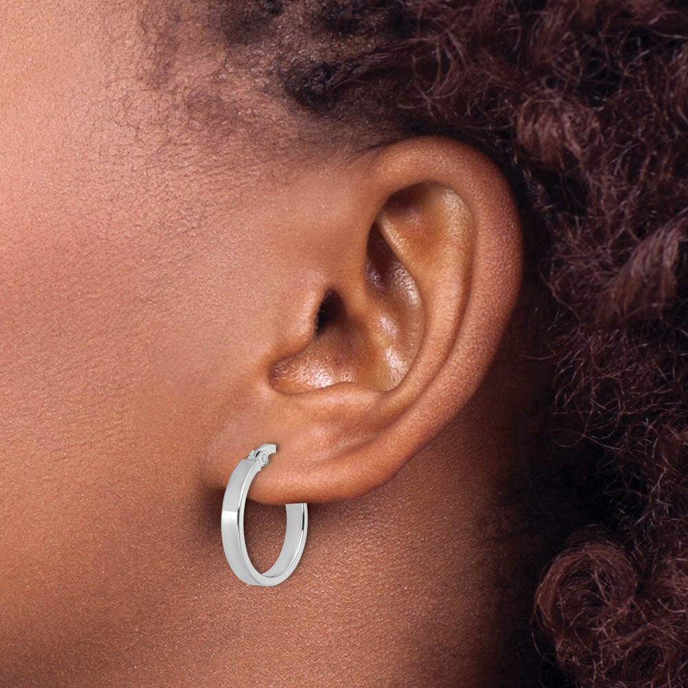Alternate view of the 3mm x 18mm (11/16 Inch) Polished 14k White Gold Flat Edge Round Hoops by The Black Bow Jewelry Co.
