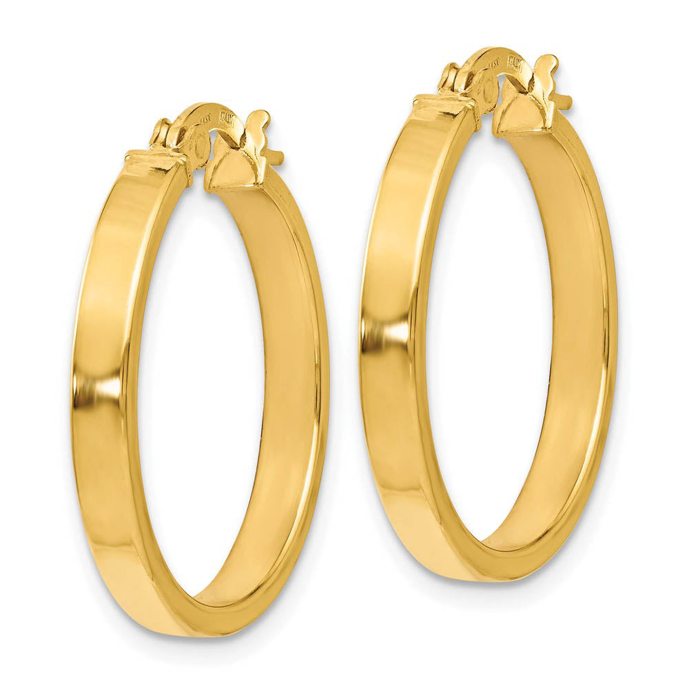 Alternate view of the 3mm x 22mm (7/8 Inch) Polished 14k Yellow Gold Flat Edge Round Hoops by The Black Bow Jewelry Co.