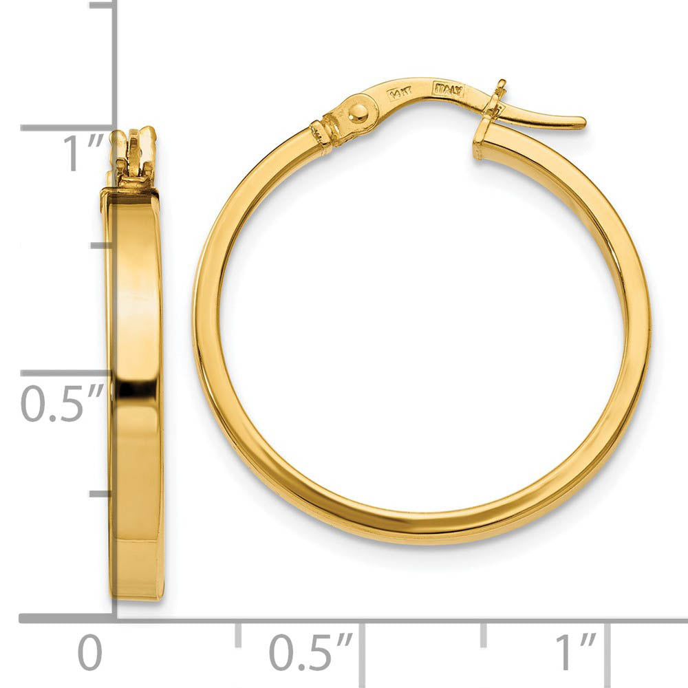 Alternate view of the 3mm x 22mm (7/8 Inch) Polished 14k Yellow Gold Flat Edge Round Hoops by The Black Bow Jewelry Co.