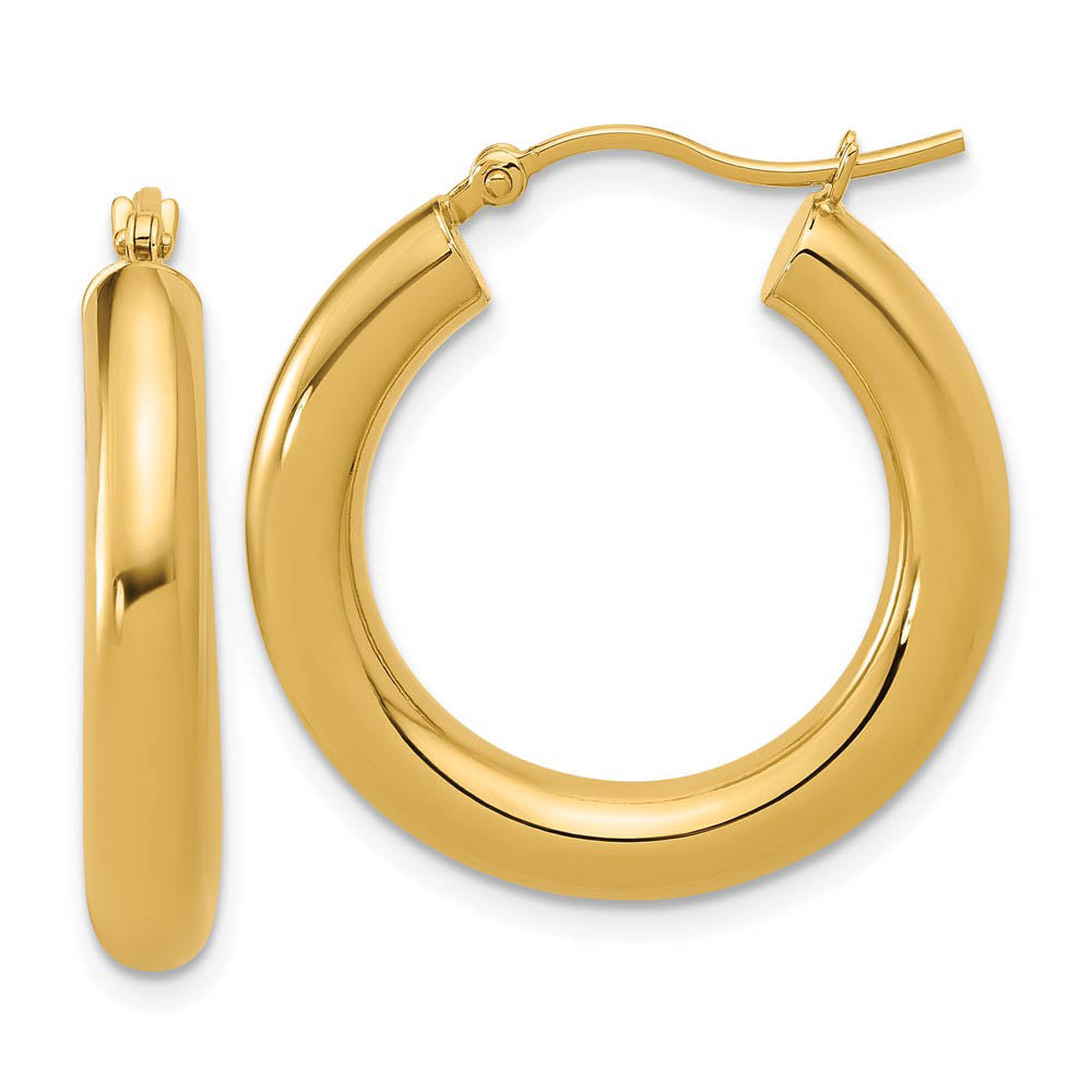 4mm x 24mm (15/16 Inch) 14k Yellow Gold Classic Round Hoop Earrings, Item E16431 by The Black Bow Jewelry Co.