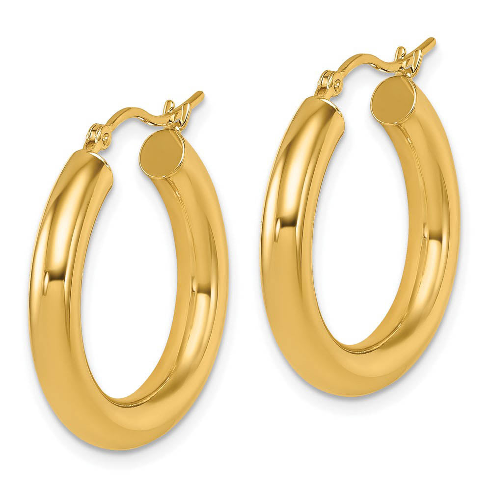 Alternate view of the 4mm x 24mm (15/16 Inch) 14k Yellow Gold Classic Round Hoop Earrings by The Black Bow Jewelry Co.