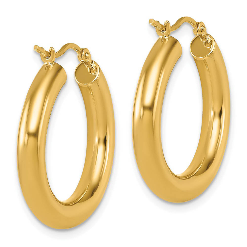 Alternate view of the 4mm x 24mm (15/16 Inch) 14k Yellow Gold Classic Round Hoop Earrings by The Black Bow Jewelry Co.
