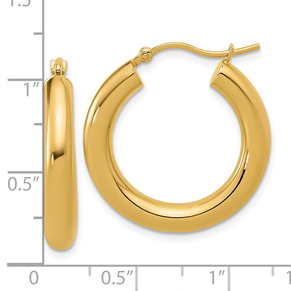 Alternate view of the 4mm x 24mm (15/16 Inch) 14k Yellow Gold Classic Round Hoop Earrings by The Black Bow Jewelry Co.