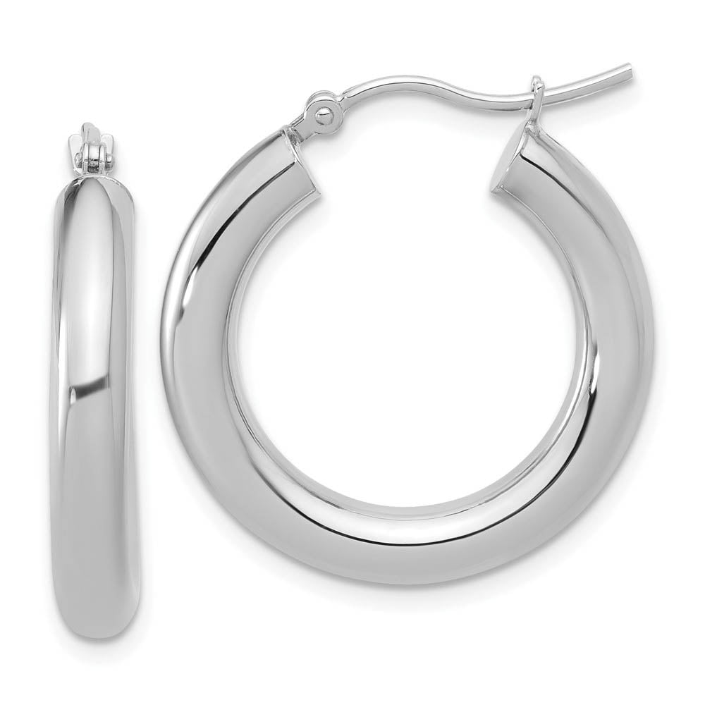 4mm x 24mm (15/16 Inch) 14k White Gold Classic Round Hoop Earrings, Item E16432 by The Black Bow Jewelry Co.