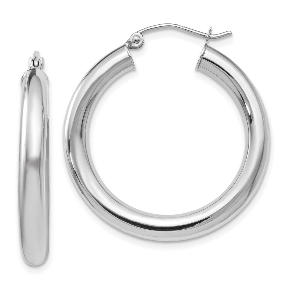 4mm x 29mm (1 1/8 Inch) 14k White Gold Classic Round Hoop Earrings, Item E16434 by The Black Bow Jewelry Co.