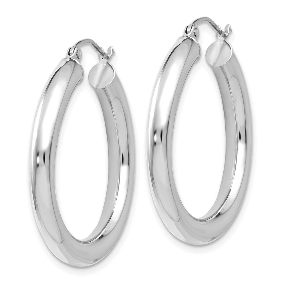 Alternate view of the 4mm x 29mm (1 1/8 Inch) 14k White Gold Classic Round Hoop Earrings by The Black Bow Jewelry Co.