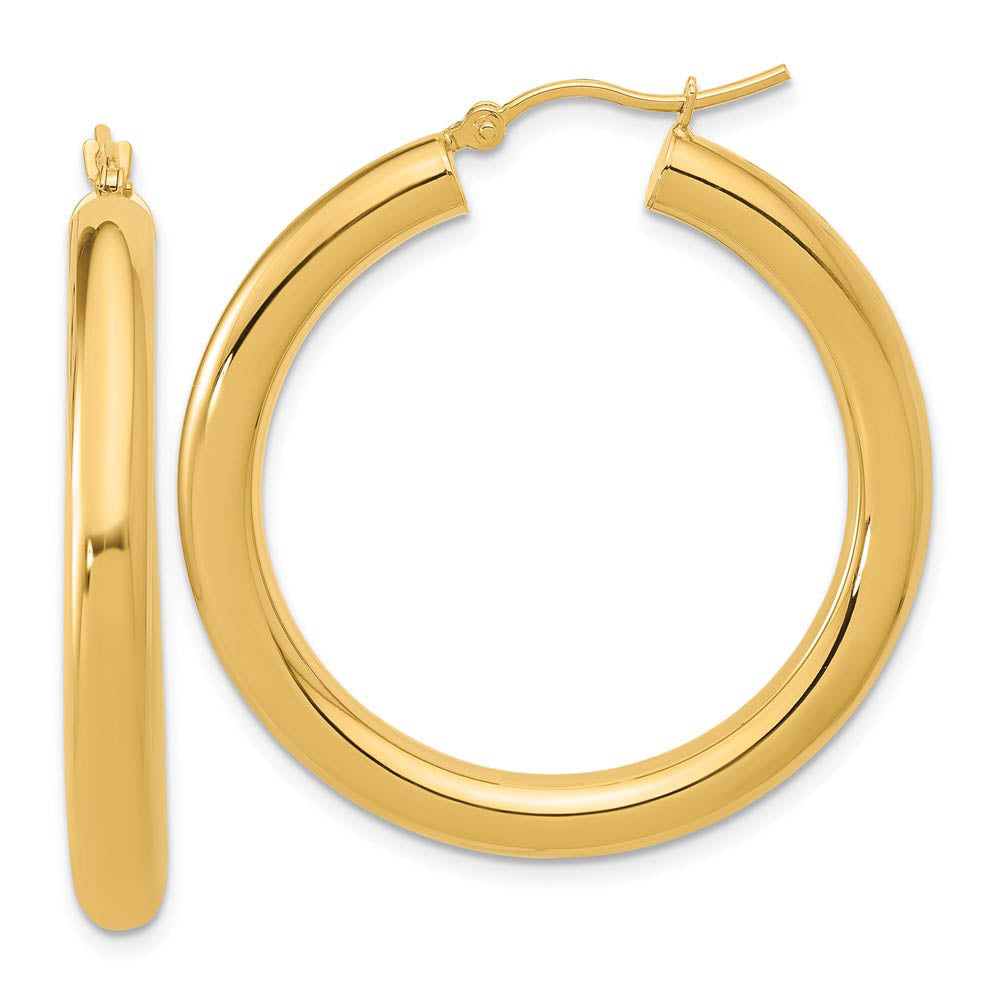 4mm x 34mm (1 5/16 Inch) 14k Yellow Gold Classic Round Hoop Earrings, Item E16435 by The Black Bow Jewelry Co.