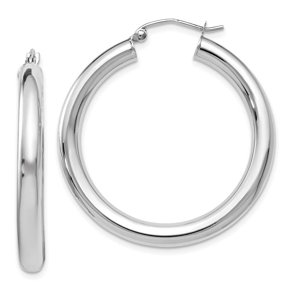 4mm x 34mm (1 5/16 Inch) 14k White Gold Classic Round Hoop Earrings, Item E16436 by The Black Bow Jewelry Co.