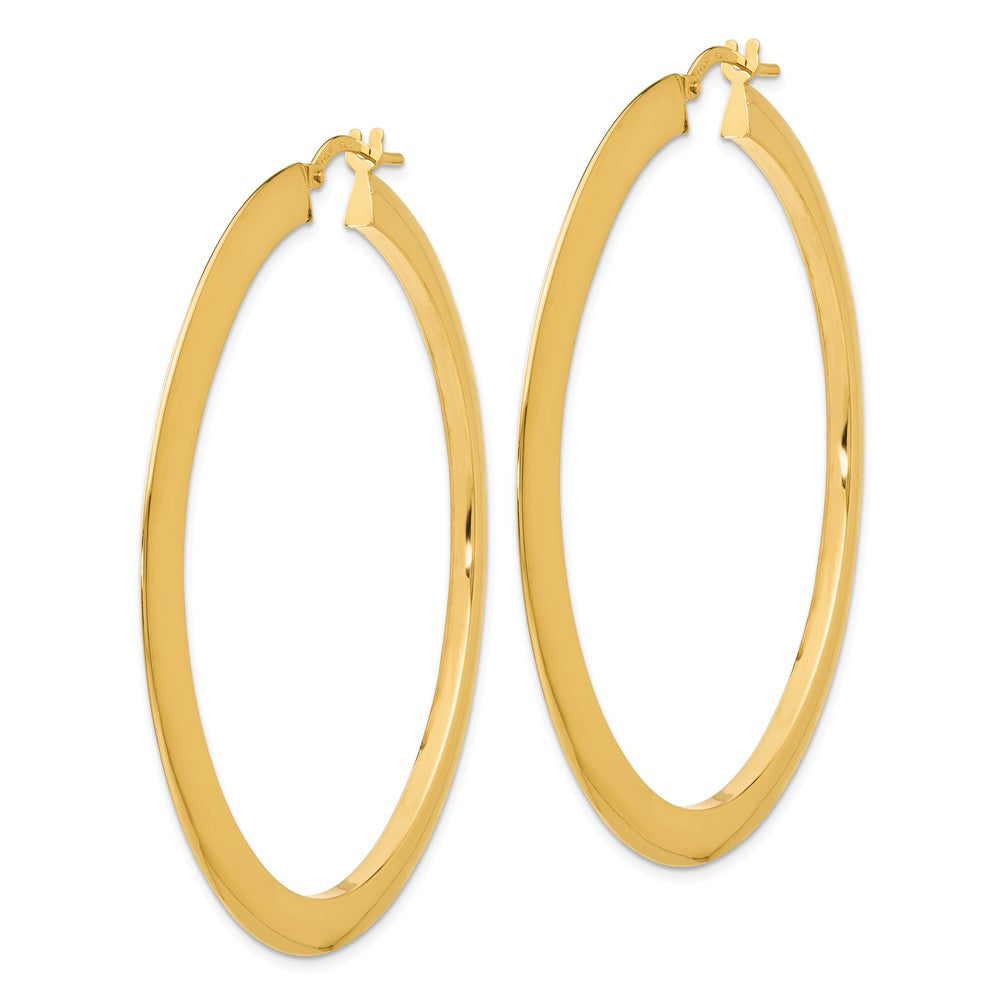 Alternate view of the 2mm x 52mm (2 Inch) 14k Yellow Gold Knife Edge Round Hoop Earrings by The Black Bow Jewelry Co.