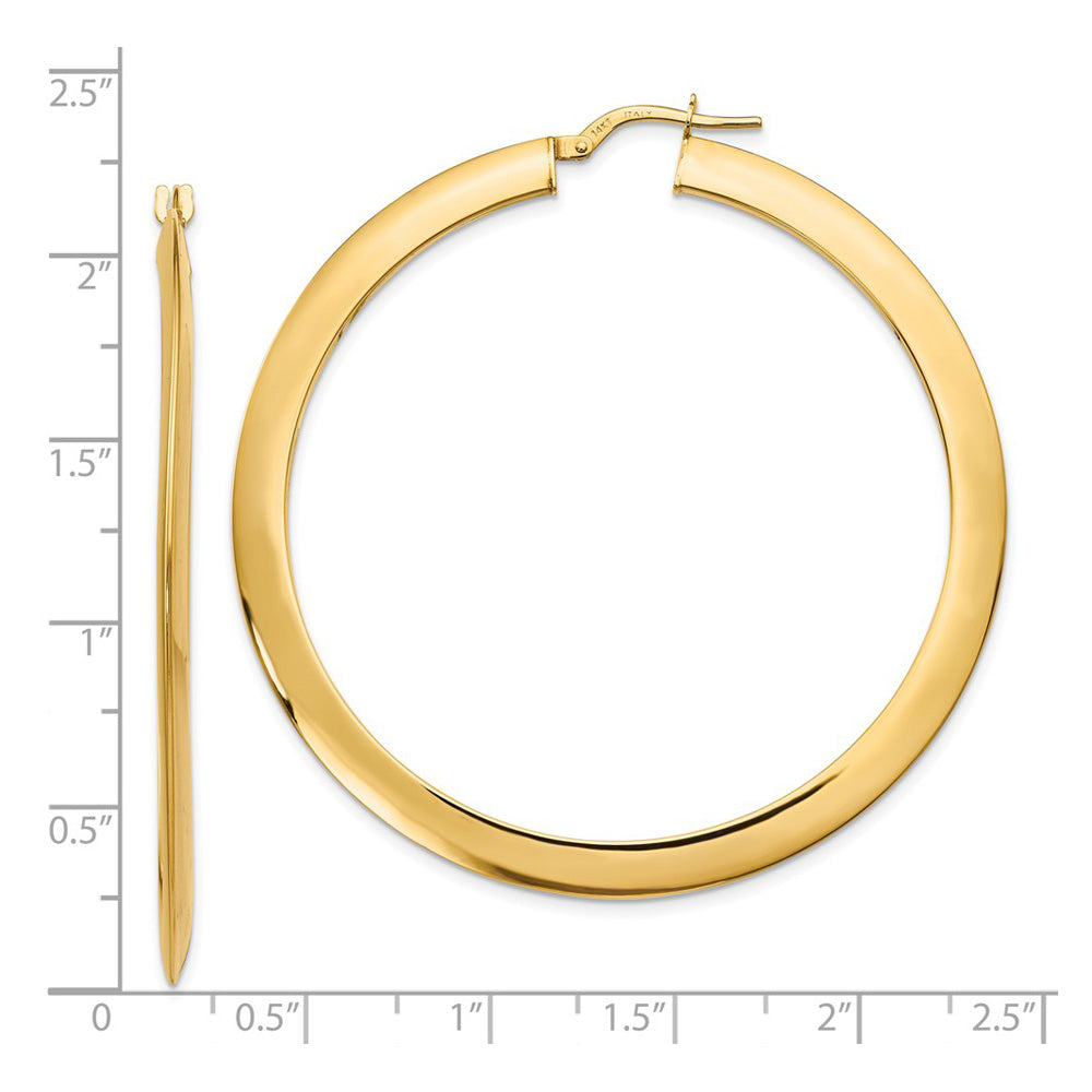 Alternate view of the 2mm x 52mm (2 Inch) 14k Yellow Gold Knife Edge Round Hoop Earrings by The Black Bow Jewelry Co.