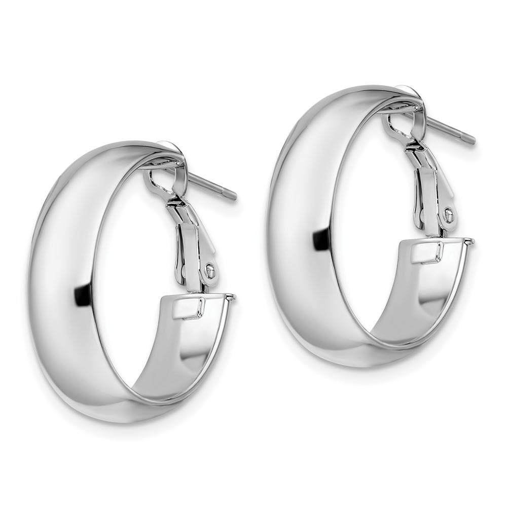 Alternate view of the 7.6mm x 23mm (7/8 Inch) Polished 14k White Gold Omega Back Oval Hoops by The Black Bow Jewelry Co.