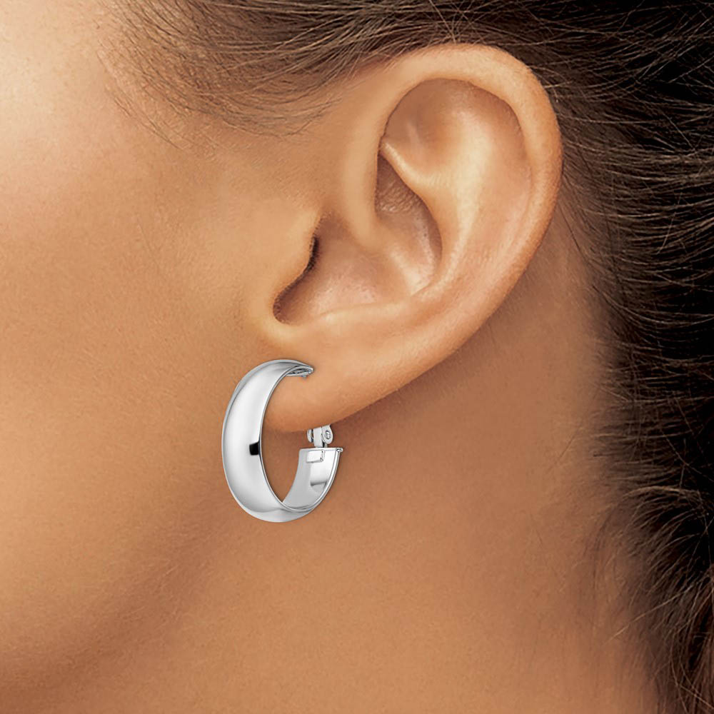 Alternate view of the 7.6mm x 23mm (7/8 Inch) Polished 14k White Gold Omega Back Oval Hoops by The Black Bow Jewelry Co.