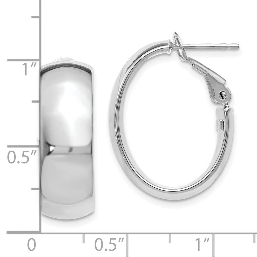 Alternate view of the 7.6mm x 23mm (7/8 Inch) Polished 14k White Gold Omega Back Oval Hoops by The Black Bow Jewelry Co.