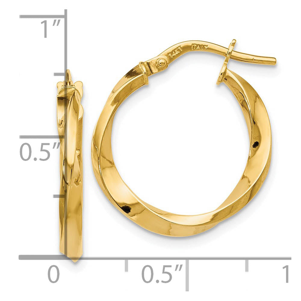 Alternate view of the 14k Yellow Gold Polished Twisted Round Hoop Earrings, 20mm (3/4 Inch) by The Black Bow Jewelry Co.
