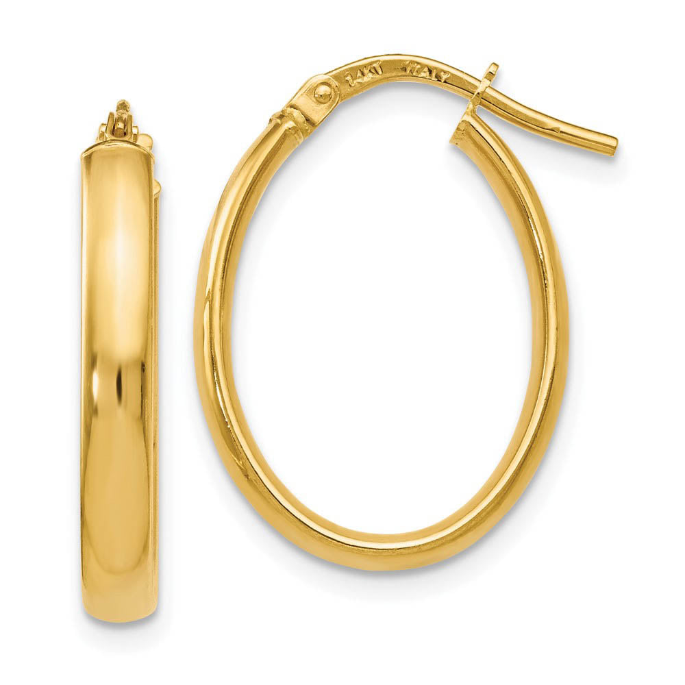 3mm x 22mm (7/8 Inch) Polished 14k Yellow Gold Oval Tube Hoop Earrings, Item E16455 by The Black Bow Jewelry Co.