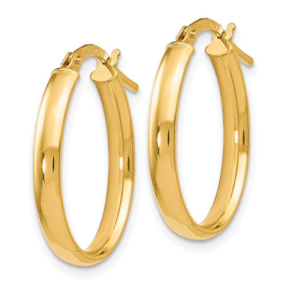 Alternate view of the 3mm x 22mm (7/8 Inch) Polished 14k Yellow Gold Oval Tube Hoop Earrings by The Black Bow Jewelry Co.