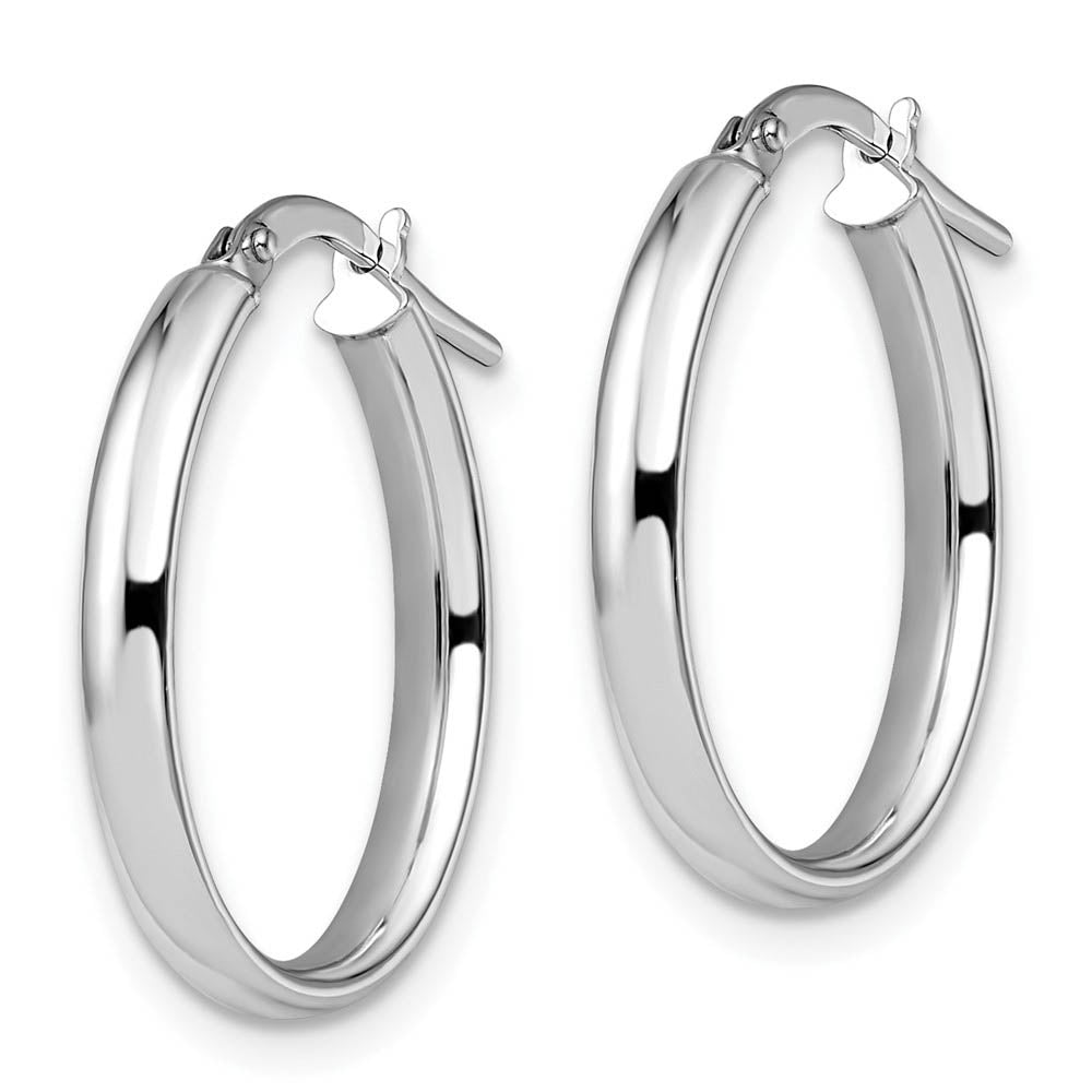 Alternate view of the 3mm x 22mm (7/8 Inch) Polished 14k White Gold Oval Tube Hoop Earrings by The Black Bow Jewelry Co.