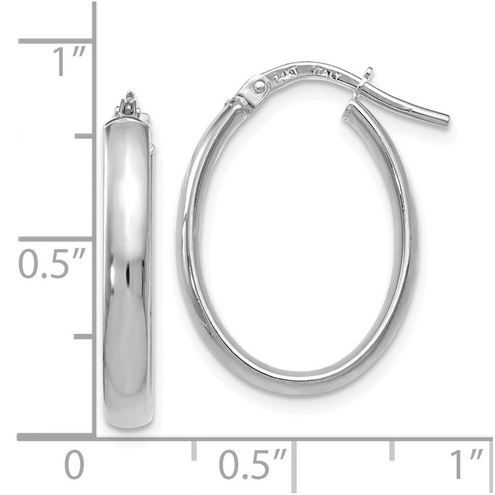 Alternate view of the 3mm x 22mm (7/8 Inch) Polished 14k White Gold Oval Tube Hoop Earrings by The Black Bow Jewelry Co.