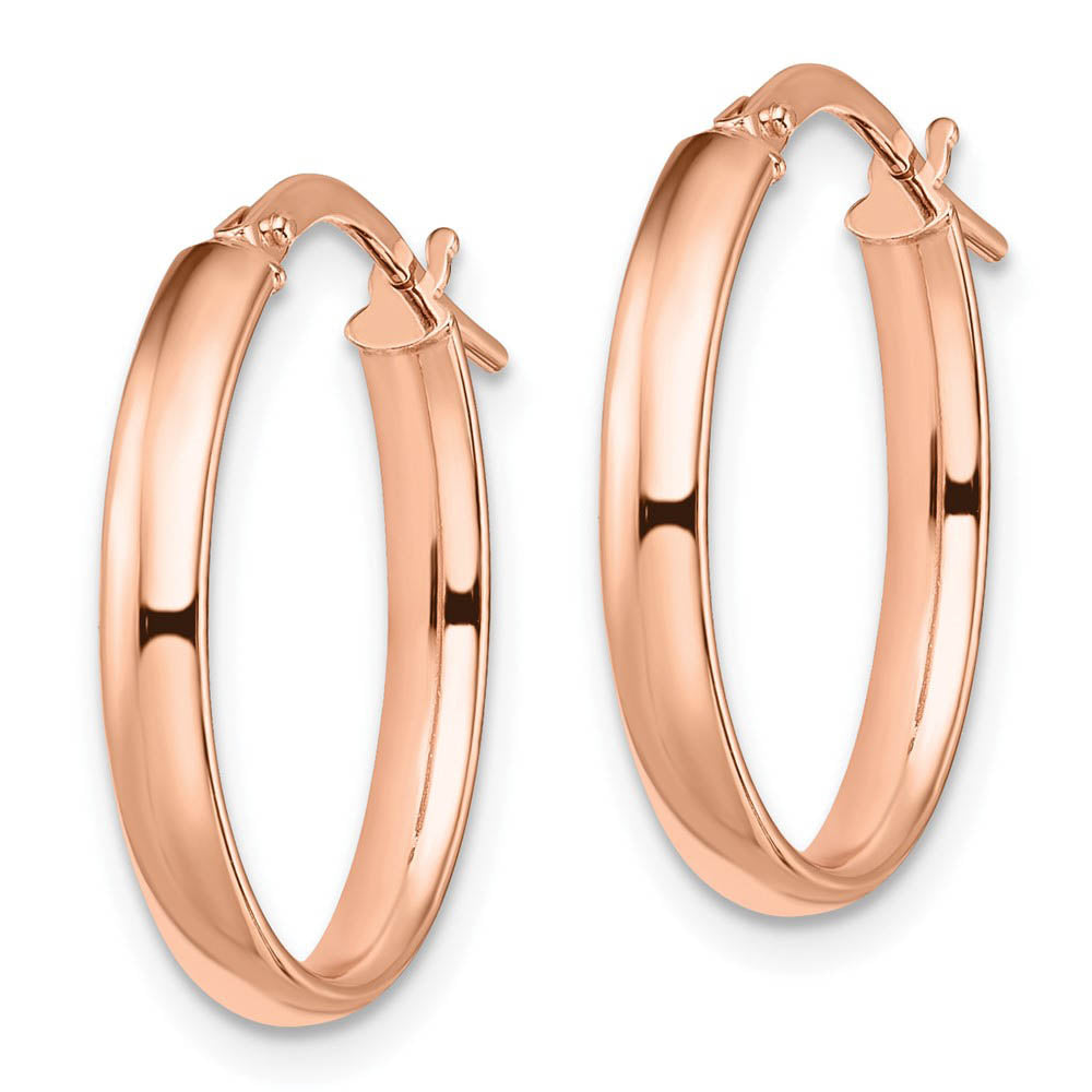 Alternate view of the 3mm x 22mm (7/8 Inch) Polished 14k Rose Gold Oval Tube Hoop Earrings by The Black Bow Jewelry Co.