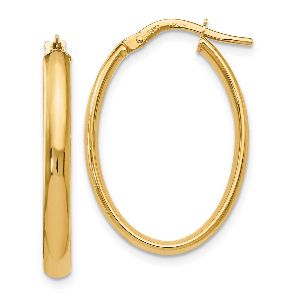 3mm x 26mm (1 Inch) Polished 14k Yellow Gold Oval Tube Hoop Earrings, Item E16458 by The Black Bow Jewelry Co.