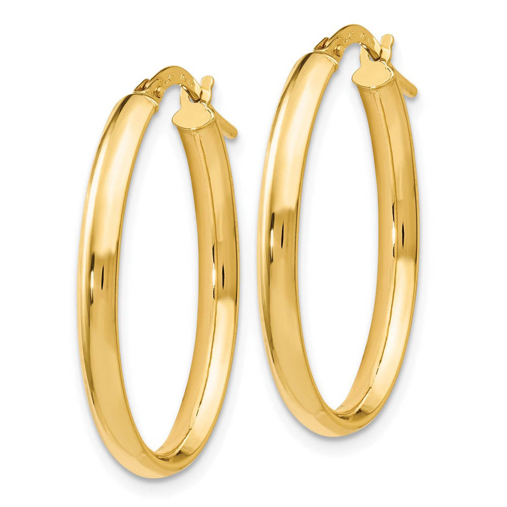 Alternate view of the 3mm x 26mm (1 Inch) Polished 14k Yellow Gold Oval Tube Hoop Earrings by The Black Bow Jewelry Co.