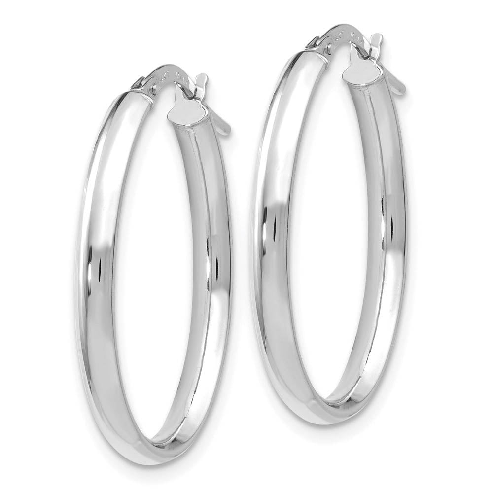 Alternate view of the 3mm x 26mm (1 Inch) Polished 14k White Gold Oval Tube Hoop Earrings by The Black Bow Jewelry Co.