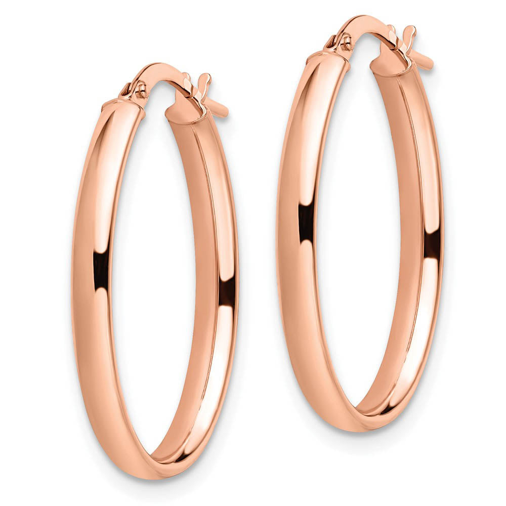 Alternate view of the 3mm x 26mm (1 Inch) Polished 14k Rose Gold Oval Tube Hoop Earrings by The Black Bow Jewelry Co.