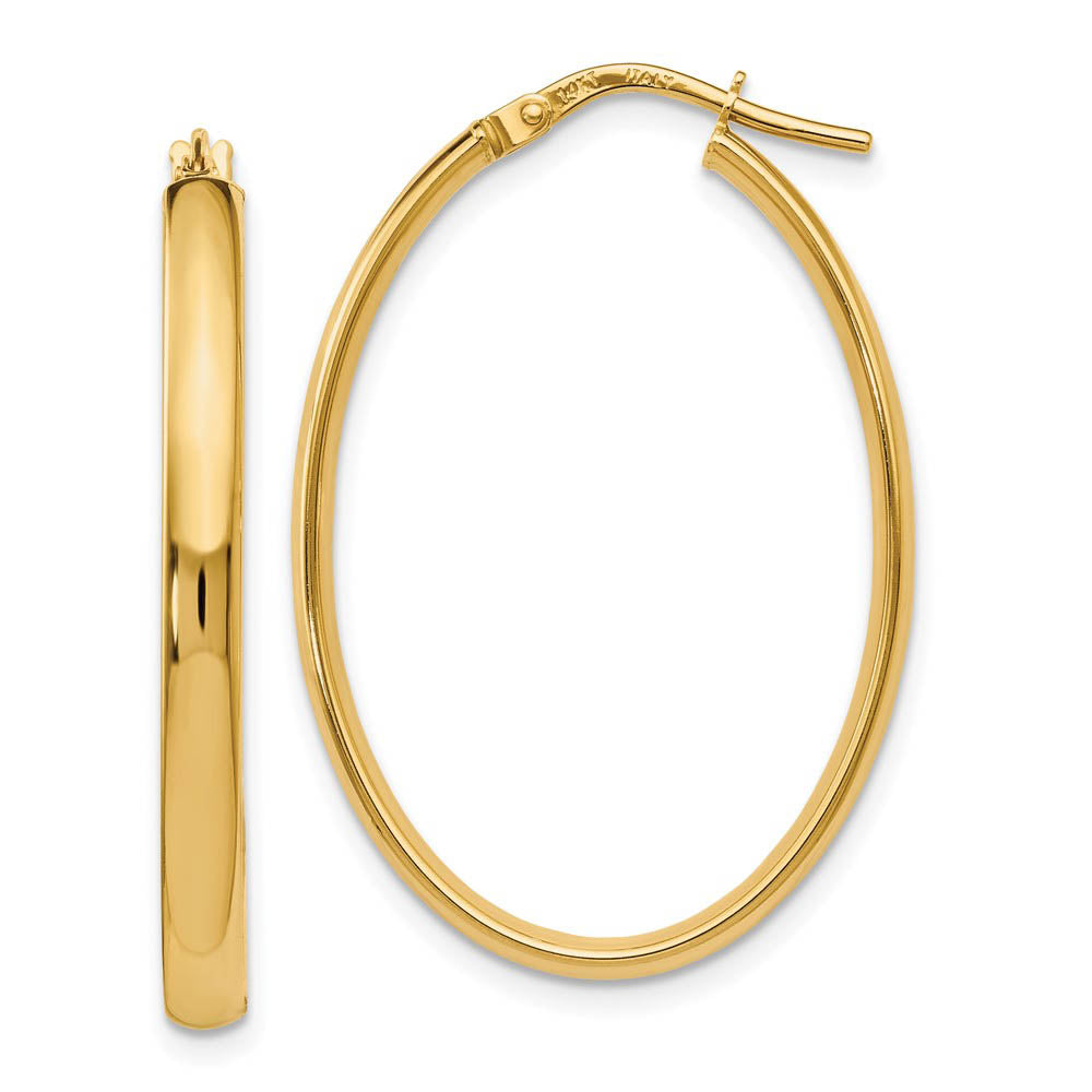 3mm x 33mm (1 5/16 Inch) Polished 14k Yellow Gold Oval Tube Hoops, Item E16461 by The Black Bow Jewelry Co.