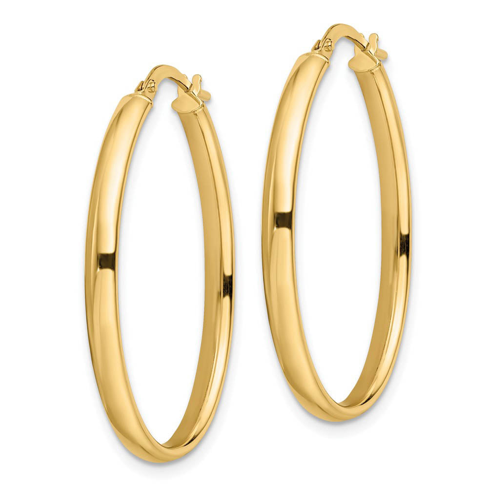 Alternate view of the 3mm x 33mm (1 5/16 Inch) Polished 14k Yellow Gold Oval Tube Hoops by The Black Bow Jewelry Co.