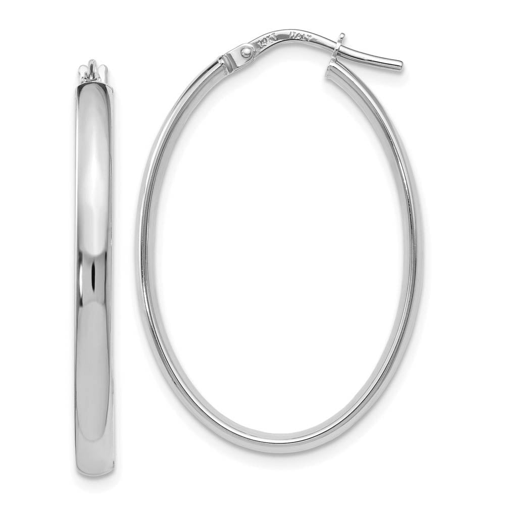 3mm x 33mm (1 5/16 Inch) Polished 14k White Gold Oval Tube Hoops, Item E16462 by The Black Bow Jewelry Co.