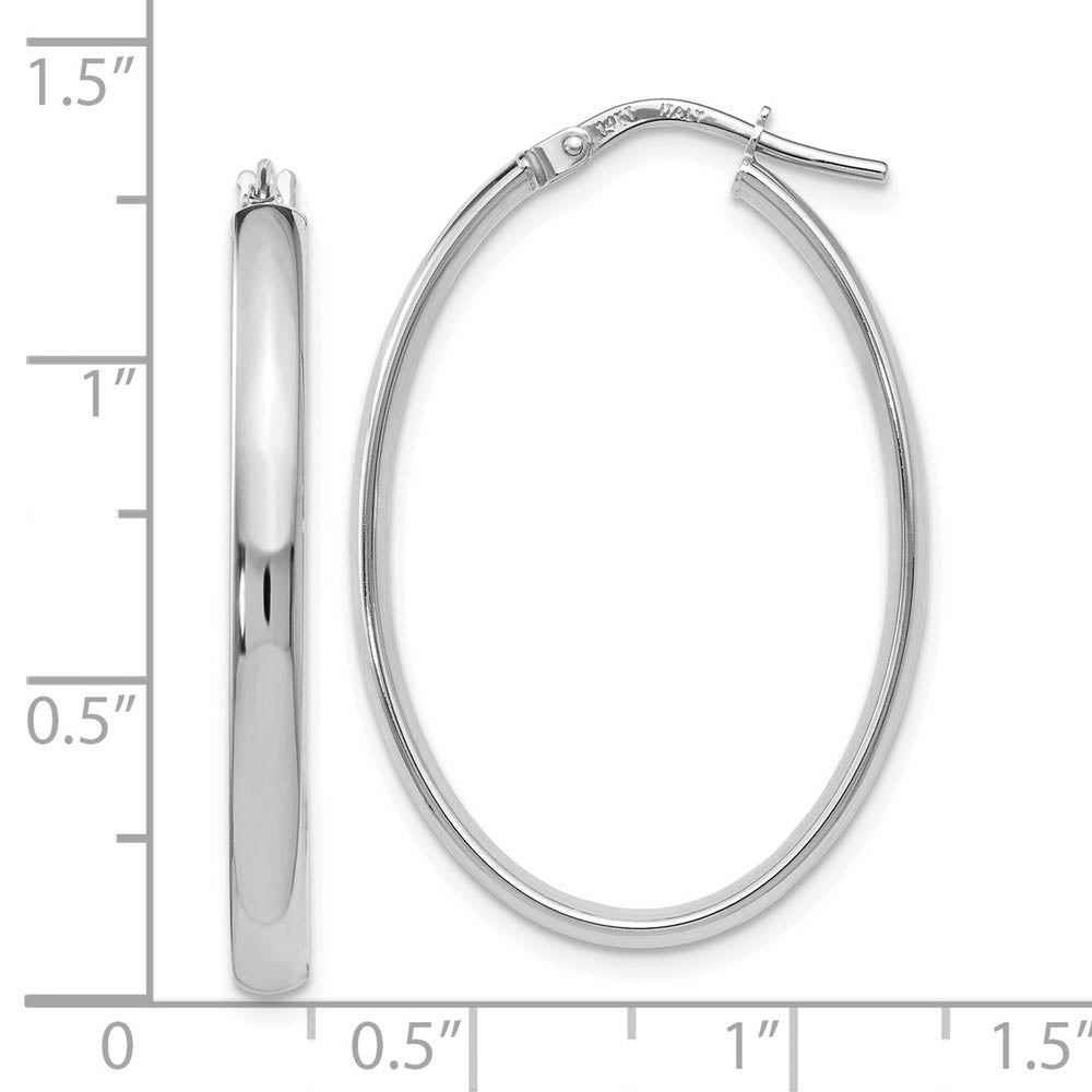 Alternate view of the 3mm x 33mm (1 5/16 Inch) Polished 14k White Gold Oval Tube Hoops by The Black Bow Jewelry Co.