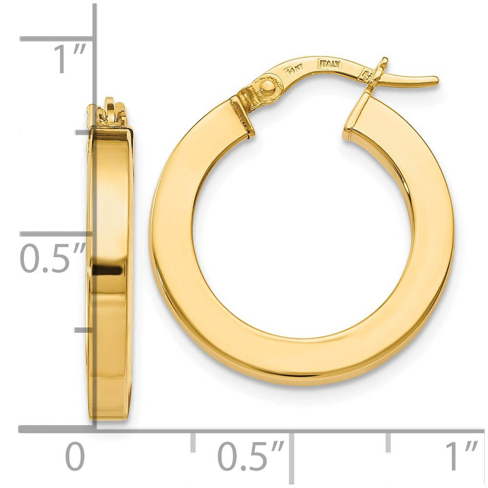 Alternate view of the 3mm x 21mm (13/16 Inch) Polished 14k Yellow Gold Square Tube Hoops by The Black Bow Jewelry Co.