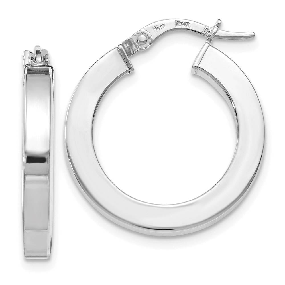 3mm x 21mm (13/16 Inch) Polished 14k White Gold Square Tube Hoops, Item E16465 by The Black Bow Jewelry Co.